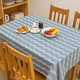 Dining Table Cover for 6-Seater | 56X72 Inches Pure Cotton Rectangular Tablecloth | Machine Washable Tablecloth for Indoor & Outdoor Use –Stripe Flower Blue Design-picture-21