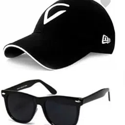 Sports Cap and Sunglasses Set, Black Baseball Cap with White Trim, UV Protection Sunglasses, 2-Piece-picture-23