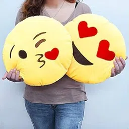 Puku Traders Smiley Emojis Cushion Pillow Soft Toy for Kids, Girls & Children Playing Size 32 cm Long, Set - 2-image-1