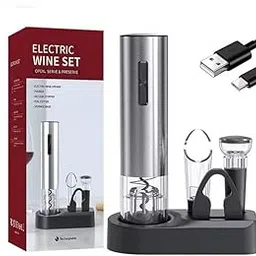 Wine Opener Set Rechargable,Automatic Bottle Opener,Reusable Bar Accessories,Rechargable Wine Bottle Opener with Stopper, Pourer, Vacuum Stopper,Foil Cutter & Stand 5 Pc Set-image-15