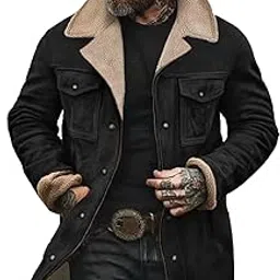 elaccent Winter Men's Long Sleeve Coat With Zipper Front & Lapel Collar Multi Pocket Jacket-picture-14