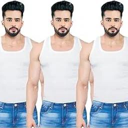 Men Vest, Round Neck Sleeveless Vest, 100% Cotton, Regular Fit,White,Pack of 3-picture-42
