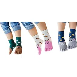 tesoon Cotton Novelty Cats Seamless Kids Toe Socks 3 Pairs 3-7 Years-picture-42