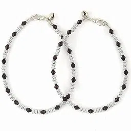 aethel Black & Silver Beaded Anklets for Women - Indian Payal Jewellry - Crystal Faceted Anklet Pair - Fixed Size - Pack of 2-picture-12