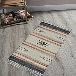House of Handmade Handwoven Cotton Kilim Rug for Bedroom, Living Room, etc. | Design- Traditional | Size -50X80 cm, Multi-picture-29