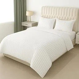 DECOR2ADMIRE Premium 400 TC Glace Cotton Reversible Duvet Cover with Strong Zipper | Ultra Soft & Durable | Double 90" x 100" & Single 60" x 90" | Luxury Stripe Pattern Bedding | White-picture-29