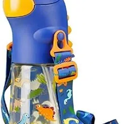 FunBlast Dinosaur Water Bottle for Kids - Cartoon Design Anti-Leak Tritan Sipper for School, 560 ML (Blue)-picture-31