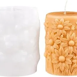 RKPM HOMES Flower Cylinder Candle Mold I 3D Round Pillar Flowers Column Silicone Epoxy Mould I for DIY Handmade Beeswax/Soy Wax Candles Plaster Resin Clay Desktop Home Decor Art Craft Projects (Sunflower)-image-81