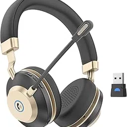Wireless Headset, Bluetooth Headsets with Microphone Noise Canceling & USB Dongle, On Ear Wireless Headphones with Mic Mute for Computer Cell Phone Laptop Meetings Work Teams Skype-image-0