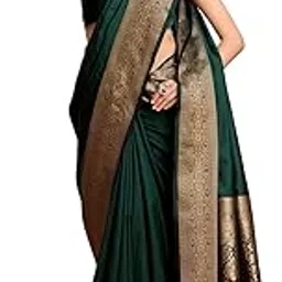 amirat Women's Banarasi silk plain saree With Golden Zari Woven Border With Blouse Piece-picture-46