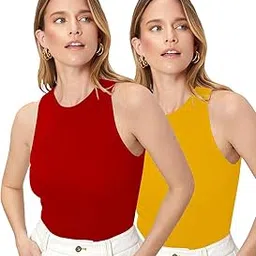 Women's Knitted Sleeveless Solid Round Neck Ribbed Tank Tops (Pack of Two (2))-image-40