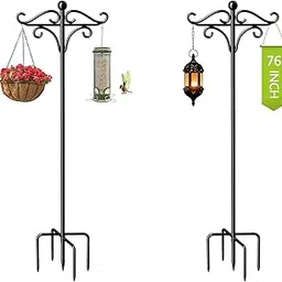 Zyvola Heavy-Duty Outdoor Double Shepherds Hooks - 76" Hanging Plant & Bird Feeder Pole, 5-Prong Design for String Lights & Solar Lights-image-10