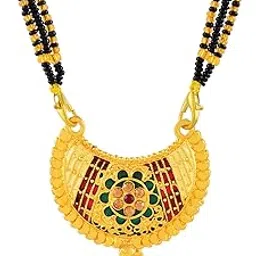 Half Moon Gold Plated Brass Mangalsutra with Red-Green Floral Design for Women-image-16