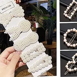 ANNACREATIONS Korean Fashion Style Pearl Metal Hair clips Tic Tac Hair Barrettes Set Hairpin Hair Clip, Lock Pin Jewelry Hair Accessories For Women's And Girls, White 8 Count (Pack of 1)-image-50