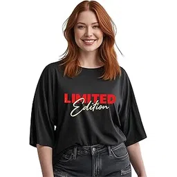 riwazah Women's Soft & Lightweight Limited Edition Printed Round Neck Half Sleeve Cotton Oversized Drop Shoulder T Shirt-picture-54