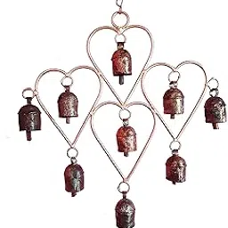 Govt Certified Artisans from Gujarat New Zummar House Handmade Multi Heart Chime with Copper Coated Kutch Metal Bells/Wind Chimes Bell/Gold Color Chime and Brown Bells-image-41