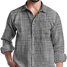 Men's Cotton Khadi Shirt, Full Sleeves, Front Pocket, Textured Pattern-image-96