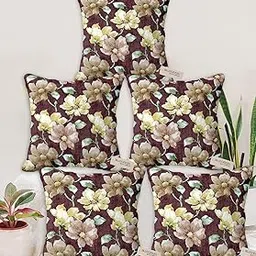 BLUE GRASS HD Digital Floral Print Velvet Cushion Cover - Set of 5 || Design : Floral || Maroon || Size : 24x24 Inches.-picture-21