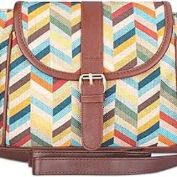 the clownfish Madeline Printed Handicraft Fabric Handbag for Women Crossbody Sling Bag Office Bag Ladies Shoulder Bag with Snap Flap Closure & Shoulder Belt for Women College Girls image 1