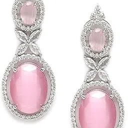 zeneme Oxidised Silver-Plated American Diamond studded Oval Shaped Drop Earrings Jewellery For Girls and Women-picture-54