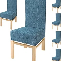 Yellow Weaves Elastic Stretchable Dining Chair Covers, Removable Washable Elastic Self Jacquard Dining Chair Covers (Set of 6, Botanical Teal Blue)-image-5
