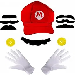 Costume, Red Hat White Gloves Mustache Buttons Carnival Costume Adult Fancy Dress Costumes Outfits-picture-28