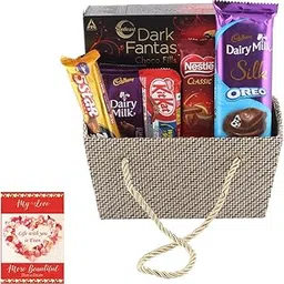 SFU E Com Premium Chocolate With Handle Basket Gift Combo | Valentine Chocolate With Love Greeting Card | Valentine Chocolate Hamper | 823-image-7