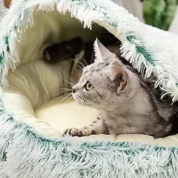 UJEAVETTE Round Plush Pet Dog Cat Bed Fluffy Warm Calming Sleeping Kennel Cave Nest-image-36