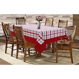 AIRWILL Cotton Checkered Rectangular Pattern 6 Seater Table Cloth Pack of 1 Pc (Red)-picture-38