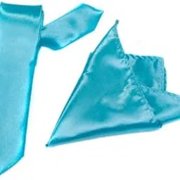 merishopp Solid Color Satin Neck Tie Necktie for Men Turquoise image 1