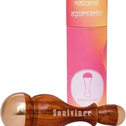 soulvinee kansa wand face Detox Bronze/Kansa Wand Body and Foot Massager With Wooden Handle For Detoxification And Deep Relaxation (Both Side Kansa Cap Small & Mini) 1 (Pcs) (Natural)-picture-22