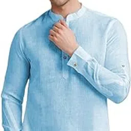 knowted Cotton Blend Solid Casual Slim Fit Mandarin/Chinese Collor Short Kurta for Men (KRTBTN45)-picture-13