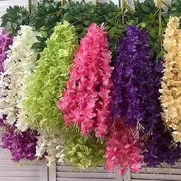 VRB Dec Pack of 6 (43.2Ft) Artificial Wisteria Vine| Ratta Fake Wisteria Hanging | Garland Silk Long Hanging Bush Flowers String for Home Party Wedding Decor (Multicolor, 6)-picture-10