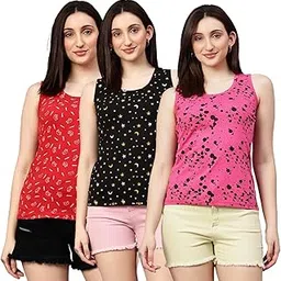 fasha Women's Cotton Round Neck Tank Top | Tops for Women|Crop top Tank top|Beach wear|Stylish Tops|Inner for Women(Pack of 3)-picture-28