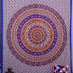 Handicraft-Palace Blue Elephant Mandala Printed Wall Hanging Wall Decor Tapestry Cotton Double Bed Cover Bed Spread Beach Throw Tapestries-picture-10