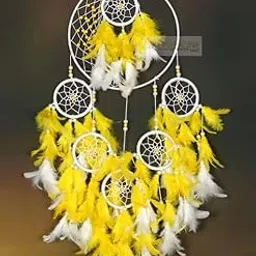 Handcrafted Dream Catcher with Yellow and White Feathers, Traditional Native American Style Wall Hanging, Multiple Ring Design, Boho Home Decor-image-30
