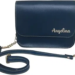 the bling stores Personalized Leather Woman Chain Sling Bag With Your Name On It. Best Gift For Birthday, Wife, Sister, Girl-Friend. Latest Ladies Sling Bag. Customised Gift For Women(Blue)-picture-54