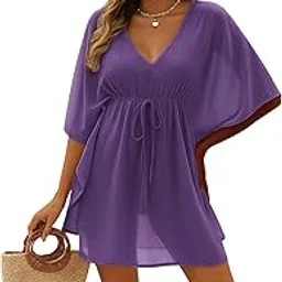 SUN-ROSE FASHIONS Plain colors weightless Sheer/Transparent loose fit Plus size Kaftan Dress | Drawstring on waist |Beach cover up | One Size fits all-image-64