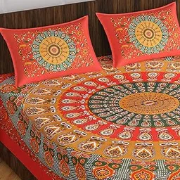 ColorKart Pure Bedsheet for Double Bed, 100% Cotton Double Bed Sheet with 2 Pillow Covers King Size (Bedsheet for Double Bed Cotton, Red, Floral Mirchi)-picture-27