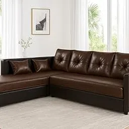 FURNY Premium Darkon 5 to 6 Seater Leatherette LHS L Shape Sofa Set for Living Room | with Leatherette | 3- Year Warranty in Brown & Black Color-picture-17
