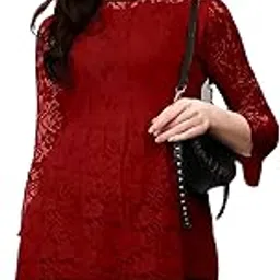 ZELZIS Women Russel Net with Crepe Inner Tops, Round Neck with Bell Sleeve-picture-26