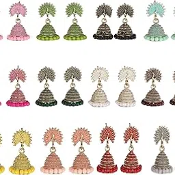 shimol Traditional Indian Jhumka Earrings (Pack of 12 Pairs)-picture-34