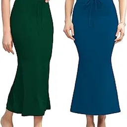 Women’s Solid Mermaid Fit Maxi Skirt Combo | Soft Stretchable Fabric | Adjustable Waist Tie | Pack of 2 |Green-Rama-image-50