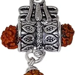 sahiba gems 925 Sterling Silver/Chandi Lord Shiva Damru With Rudraksha Beads Locket/Pendant For Men/Boys (Mahadev Damru Trishul)-picture-20