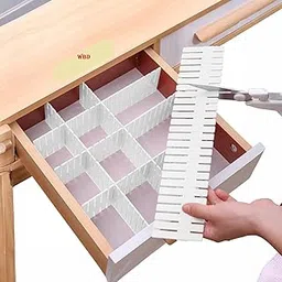 WBD 12 Adjustable Strips Interlocking Self Assembly Plastic Drawer Divider Storage Organizer - Grid Closet Partition Strips for Home, Office, Wardrobe, Cabinet (Pack of 12)-picture-11
