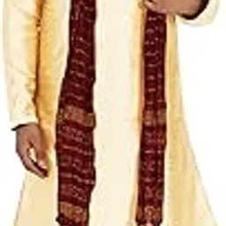 skavij Men's Art Silk Embroidered Kurta Pyjama Scarf Set Woven Design Festive Party Dress-picture-48