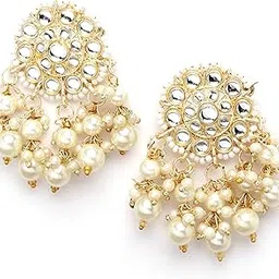 Latest Stylish Traditional Kundan Pearl Earrings for Women and Girls (13813er)(White)-image-60