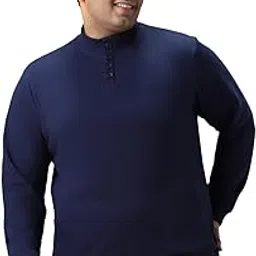 Men's Cotton Solid Button High Neck Sweatshirt-image-39