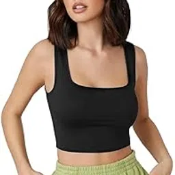 eyebogler Women's & Girls' Solid Ribbed Square Neck Tank Tops Black-picture-33