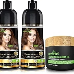 Herbishh Hair Color Shampoo for Gray Hair + 1pc Argan Intense Hair Mask- Hair Dye Shampoo – Colors Hair in Minutes – Long-lasting color - Stimulates Dry Frizzy Hair (Chestnut Brown)-picture-18